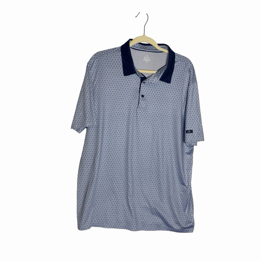 Obla Performance Golf Polo Shirt Men's XL Blue Star Geometric Stretch Short Slv